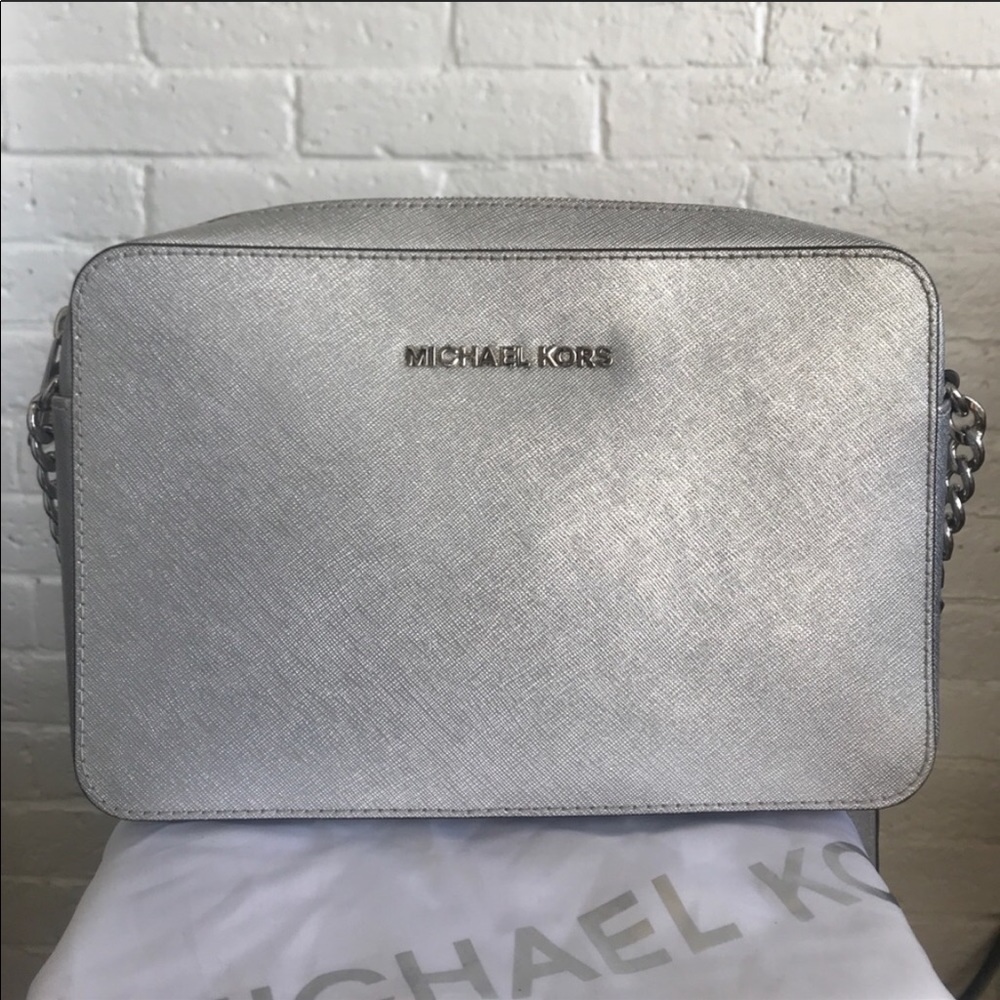 Michael Kors silver metallic crossbody purse